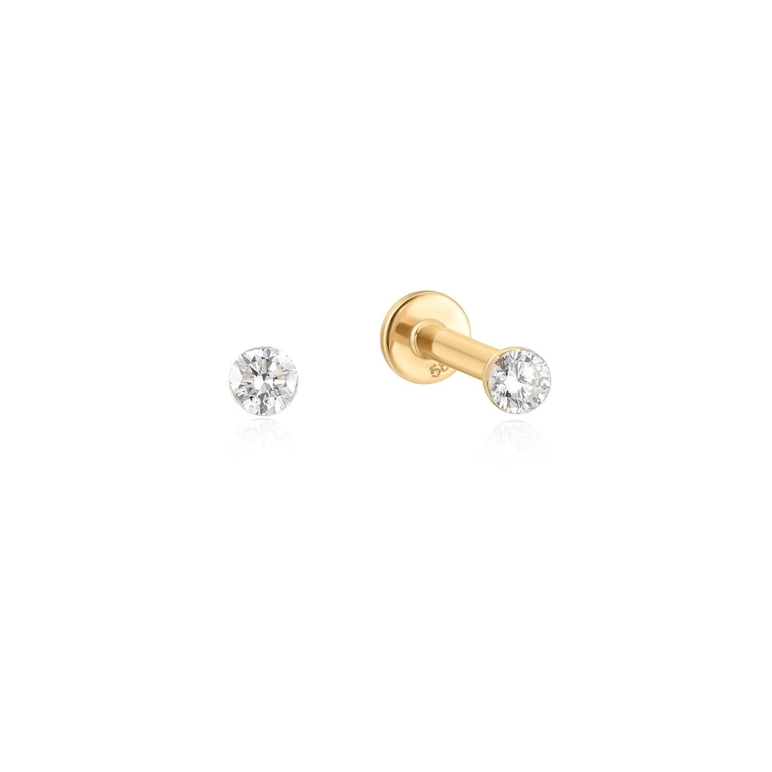 Gaia - 4mm Lab-Grown Diamond 14K Solid Gold Invisible Set Labret Stud Threaded Earring