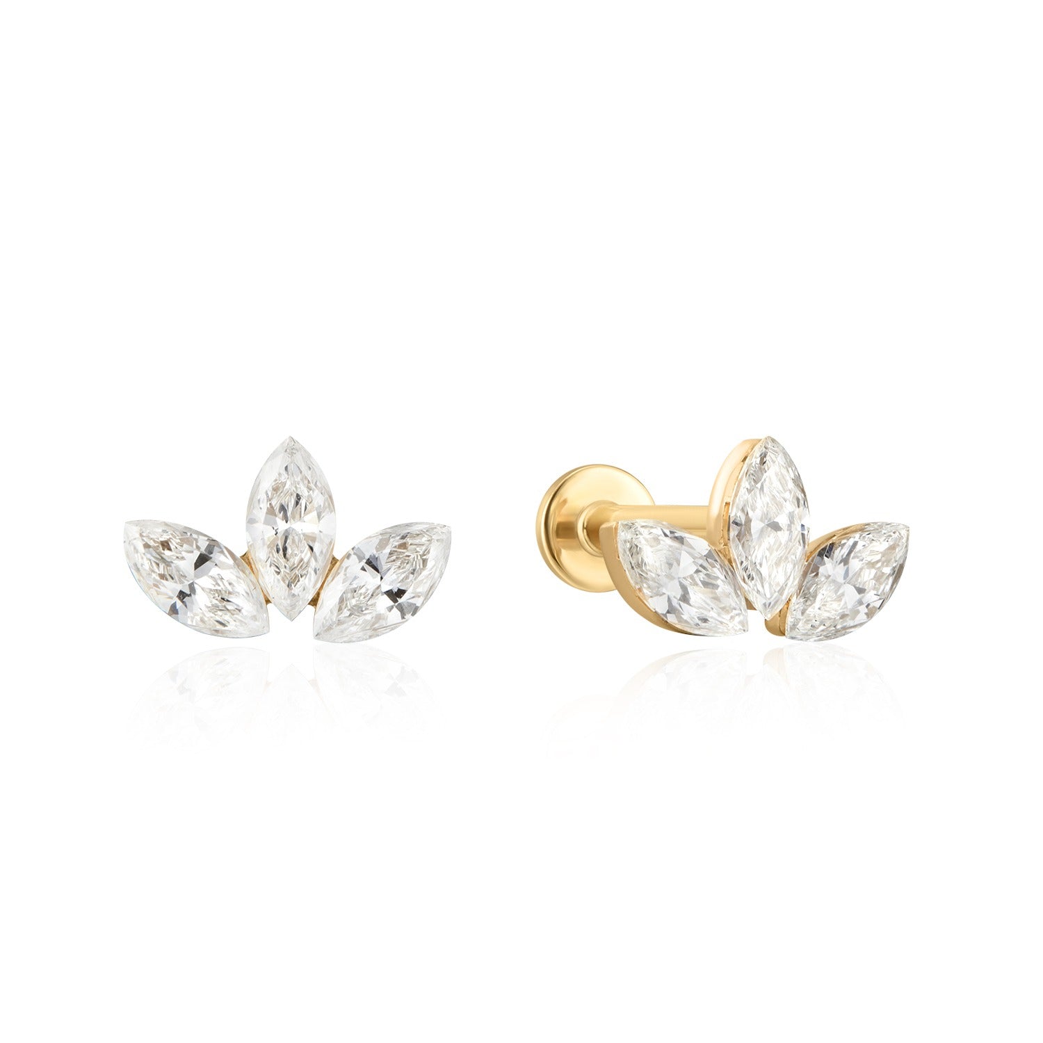 Athena - Lab-Grown Diamond 14K Solid Gold Invisible Set Labret Stud Threaded Earring
