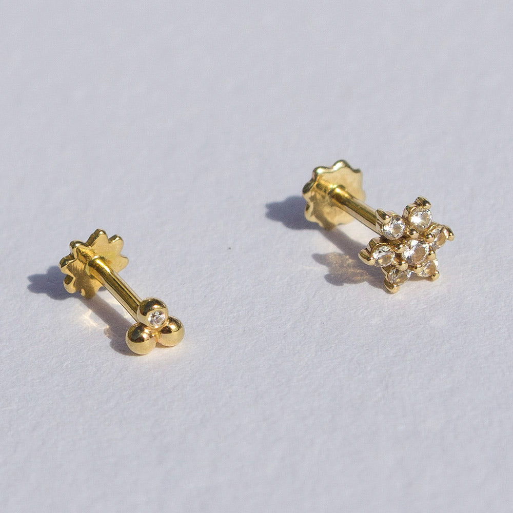 Francesca – 14K Solid Gold Triple Ball Labret Stud Earring