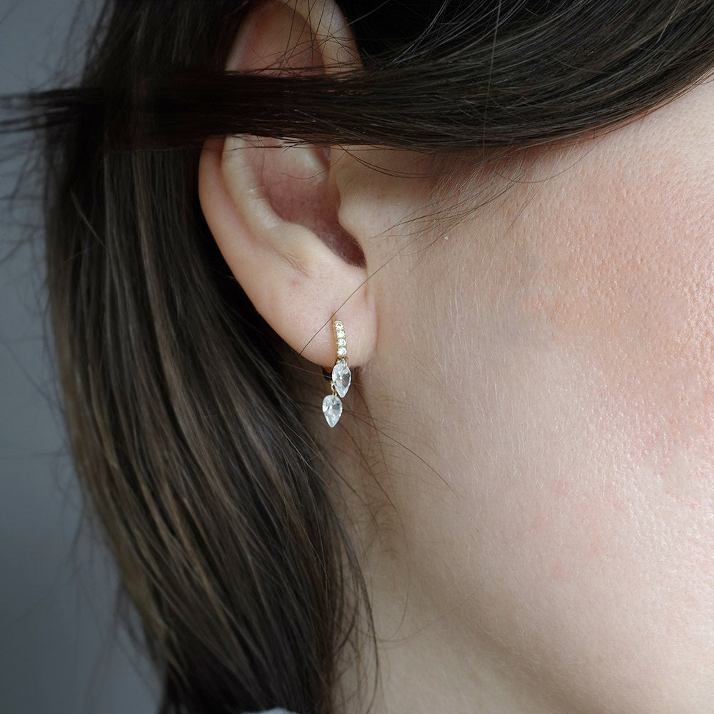 Martha – 14K Solid Gold Pear Spike Drop Huggie Hoop Earring