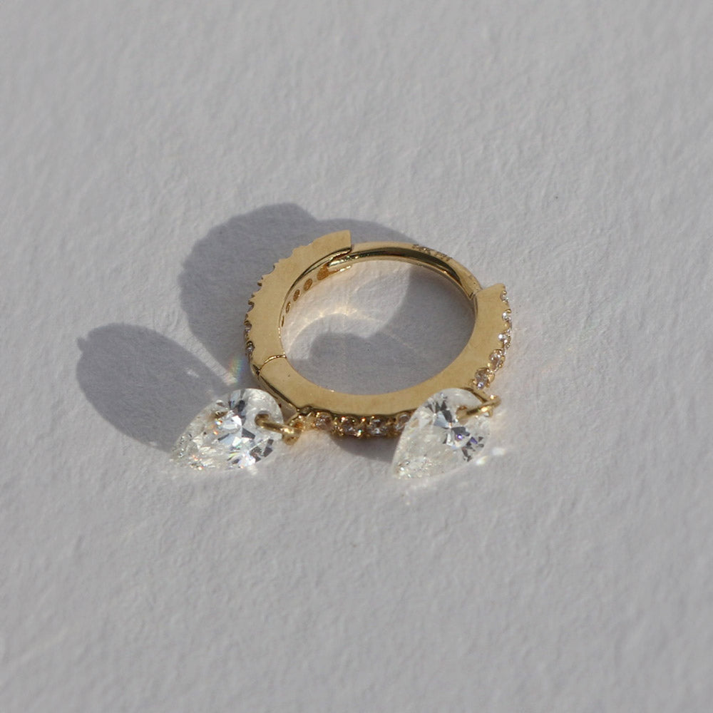 Martha – 14K Solid Gold Pear Spike Drop Huggie Hoop Earring