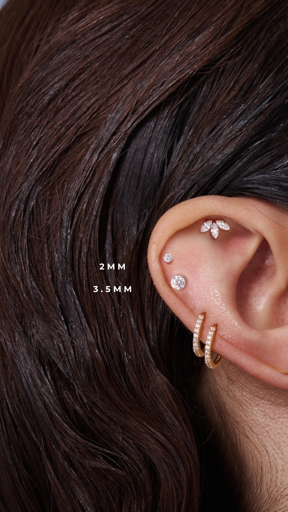 Gaia - 3.5mm Lab-Grown Diamond 14K Solid Gold Invisible Set Labret Stud Threaded Earring