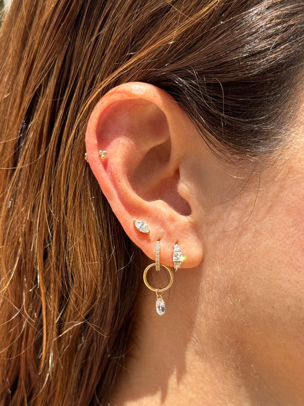 Sara – 14K Solid Gold Marquise Labret Stud Earring