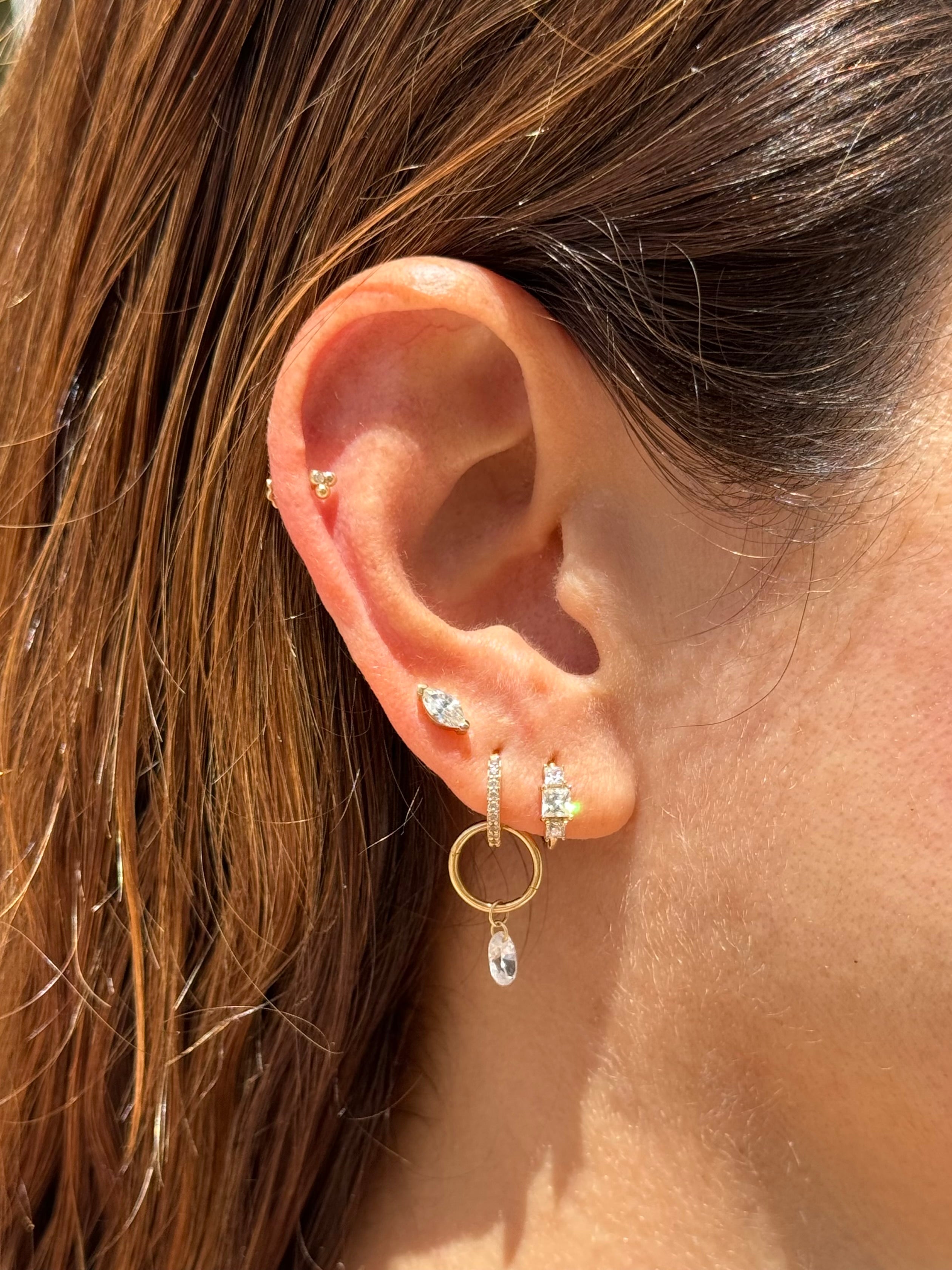 Justine –14K Solid Gold Eternity Cubic Zirconia Huggie Hoop Earring - 6.5mm or 8mm