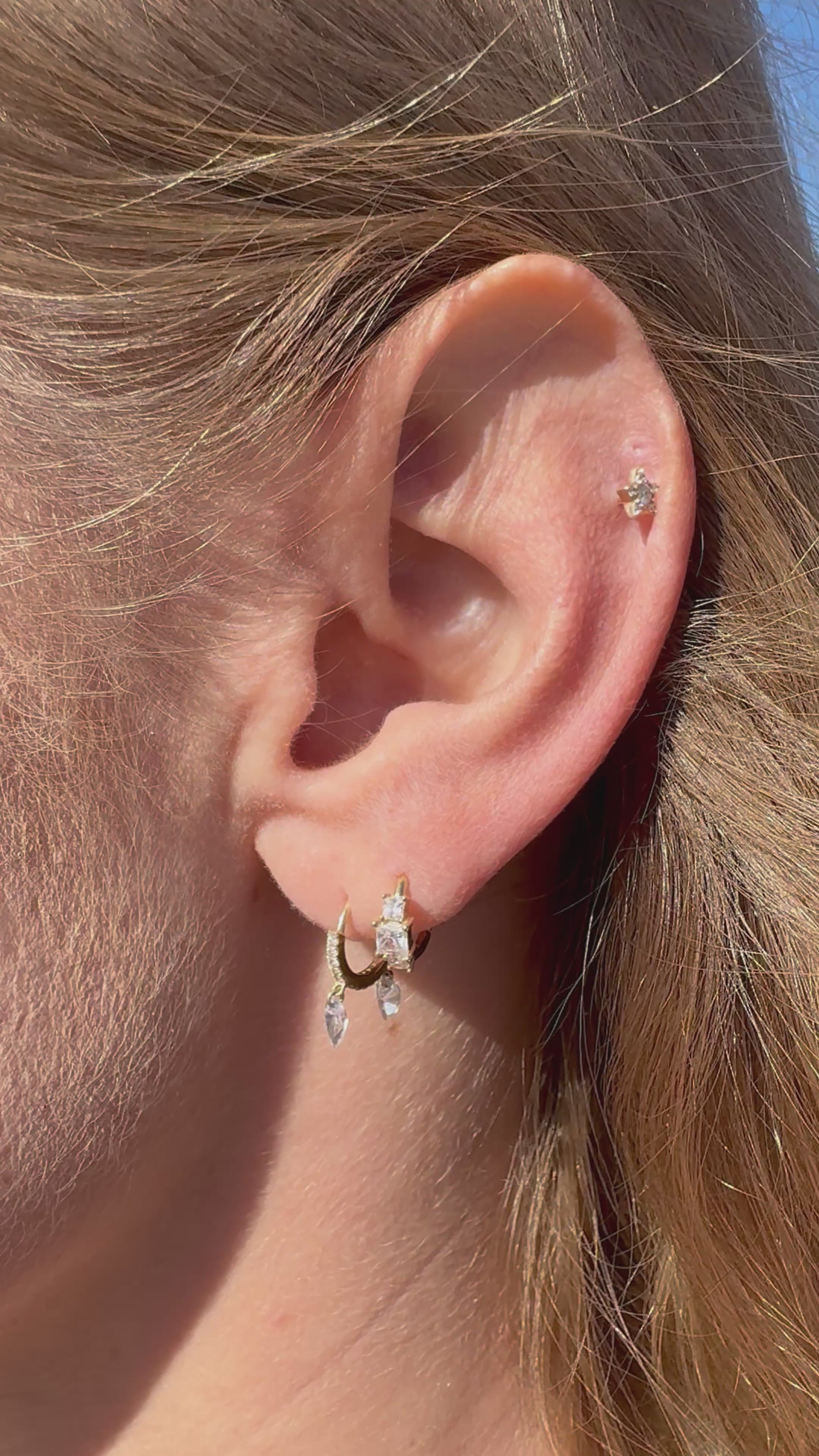 Katy – 14K Solid Gold Cubic Zirconia Clicker Segment Hoop Earring - 6.5mm or 8mm