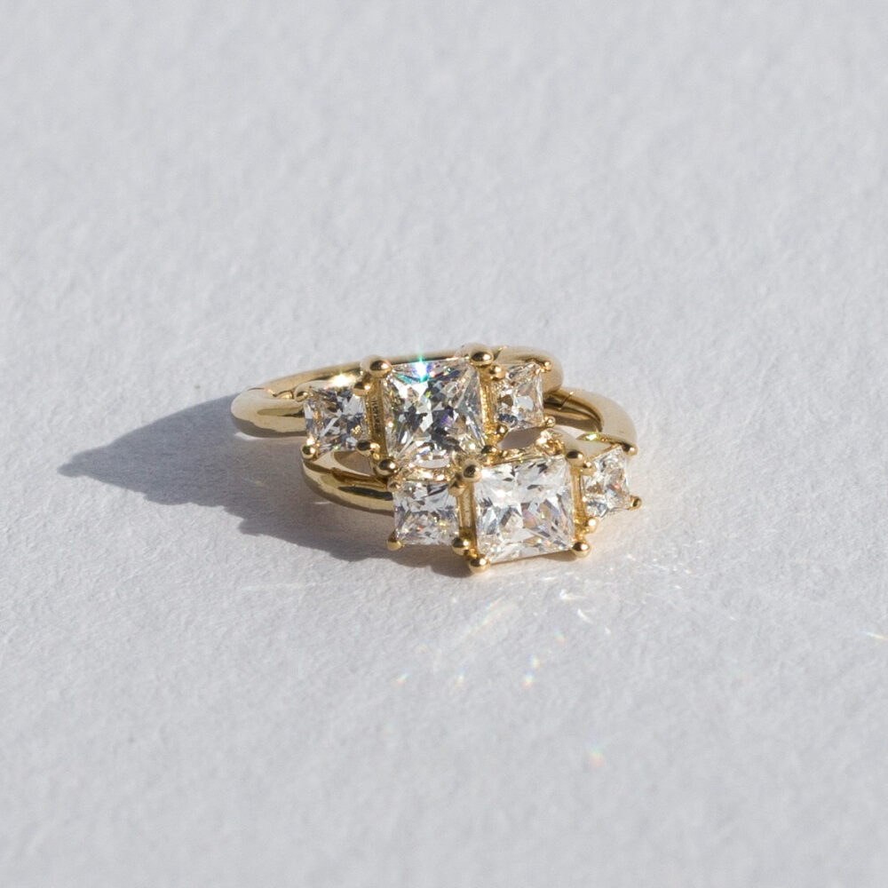 Katy - 6.5mm 14K Solid Gold Cubic Zirconia Clicker Segment Hoop Earring