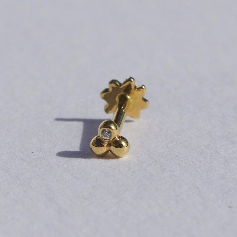 Francesca - 14K Solid Gold Triple Ball Labret Stud Earring