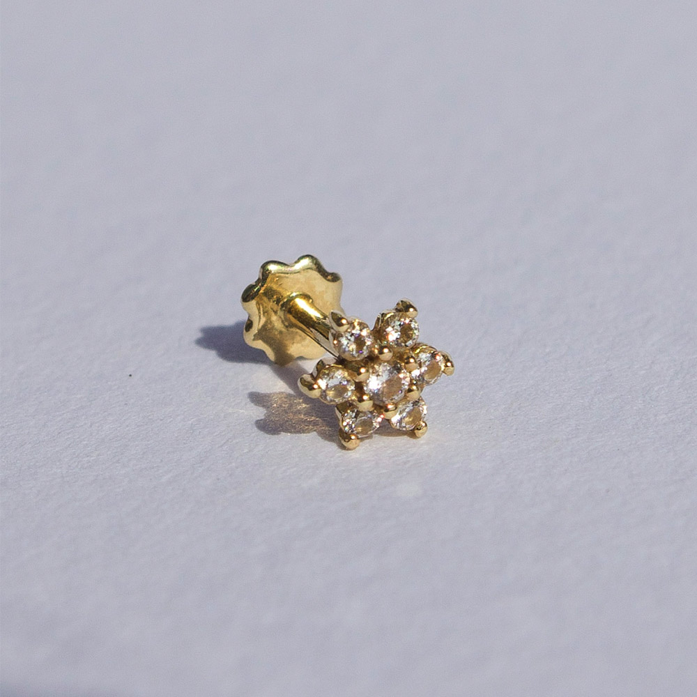 Natalie - 14K Solid Gold Flower Labret Stud Earring