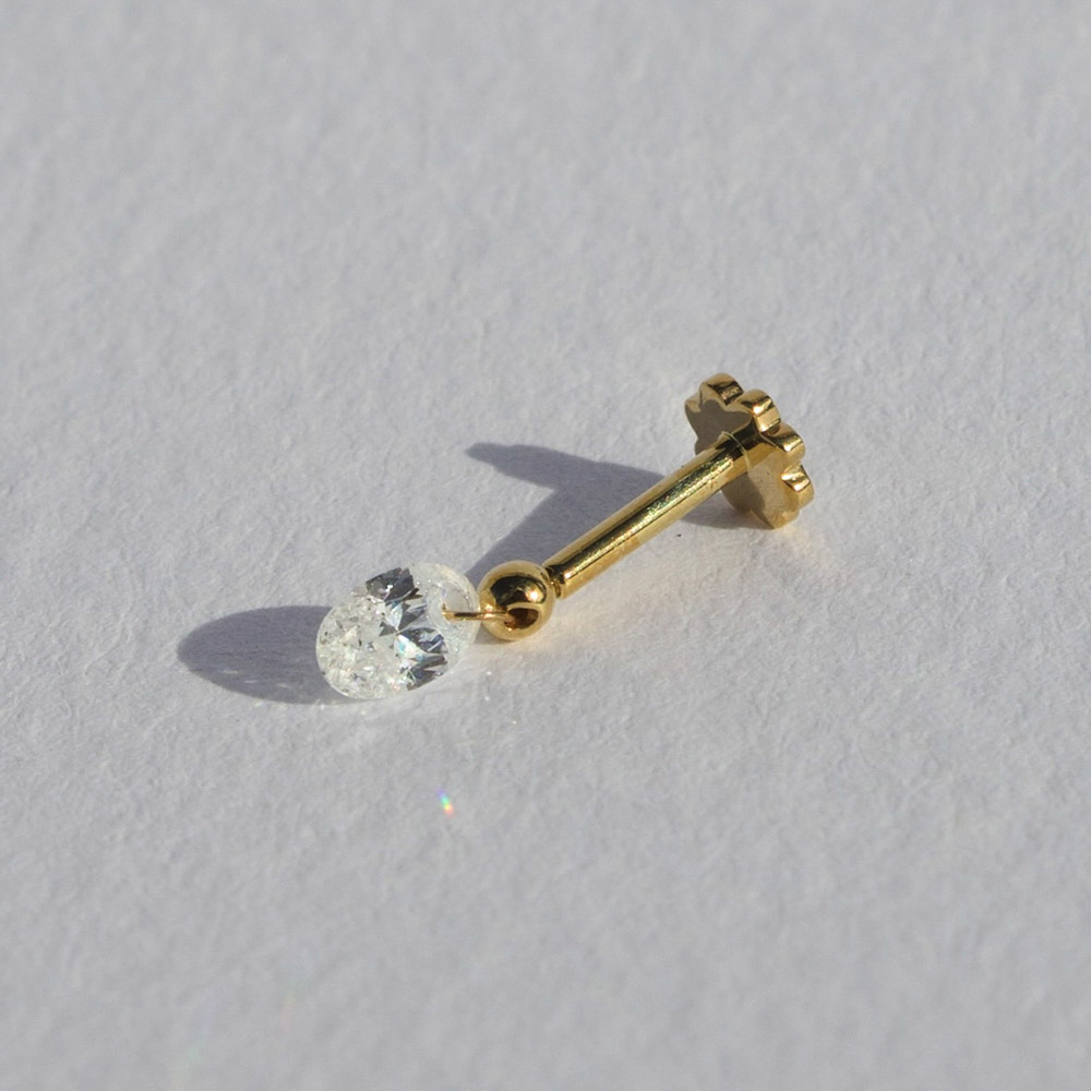 Victoria - 14K Solid Gold Floating Oval Drilled Labret Stud Earring
